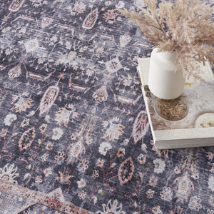 Homeroots 4' X 6' Blue And Ivory Oriental Power Loom Distressed Washable Non Skid Area Rug  Polyester 533293