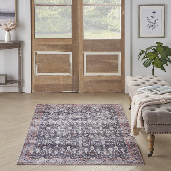 Homeroots 4' X 6' Blue And Ivory Oriental Power Loom Distressed Washable Non Skid Area Rug  Polyester 533293
