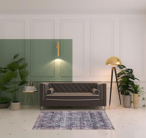 Homeroots 4' X 6' Blue And Ivory Oriental Power Loom Distressed Washable Non Skid Area Rug  Polyester 533293