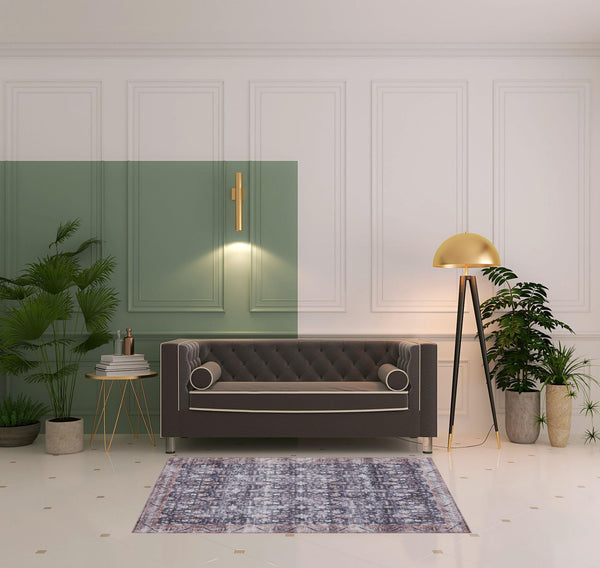 Homeroots 4' X 6' Blue And Ivory Oriental Power Loom Distressed Washable Non Skid Area Rug  Polyester 533293