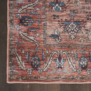 HomeRoots 5' X 7' Blue and Red Oriental Area Rug – Vintage Distressed Design, Durable Power Loom, Washable! 533296