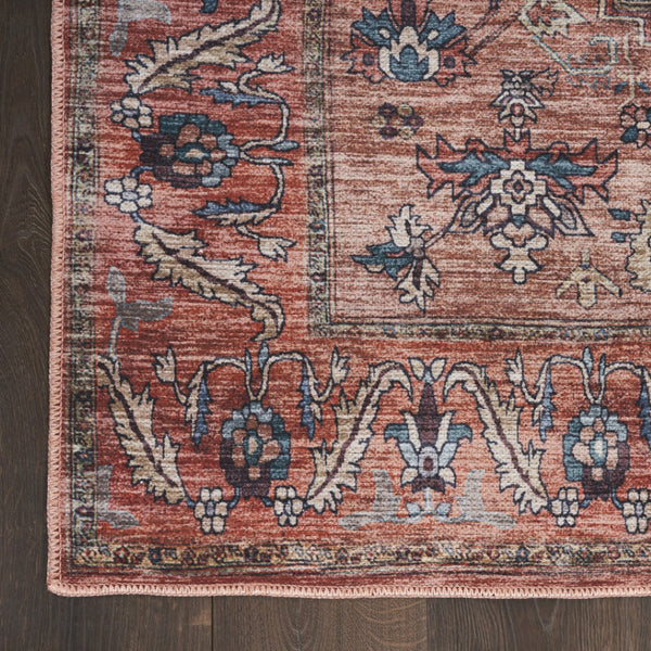 HomeRoots 5' X 7' Blue and Red Oriental Area Rug – Vintage Distressed Design, Durable Power Loom, Washable! 533296