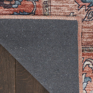 Homeroots 5' X 7' Blue And Red Oriental Power Loom Distressed Washable Non Skid Area Rug  Polyester 533296