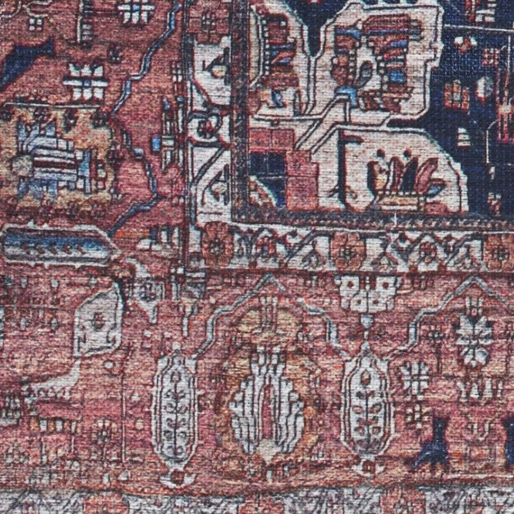 HomeRoots 5' Red and Ivory Oriental Area Rug - Distressed Vintage Design, Washable, Non-Skid & Durable 5' X 8' 533297