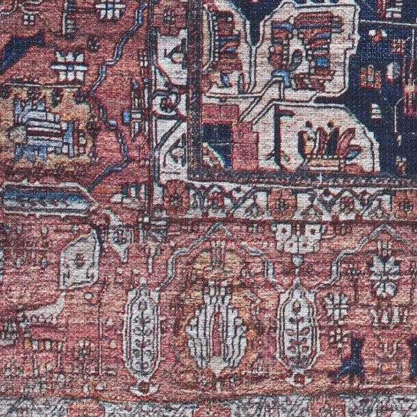 HomeRoots 5' Red and Ivory Oriental Area Rug - Distressed Vintage Design, Washable, Non-Skid & Durable 5' X 8' 533297