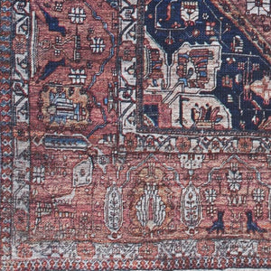 HomeRoots 5' Red and Ivory Oriental Area Rug - Distressed Vintage Design, Washable, Non-Skid & Durable 5' X 8' 533297