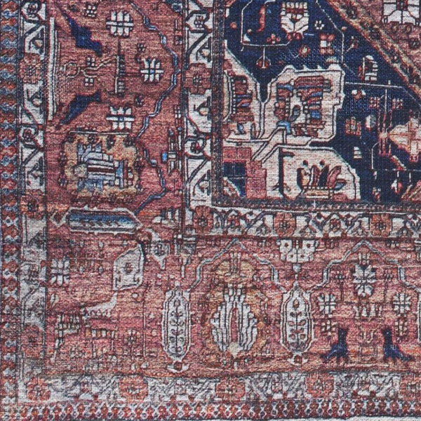 HomeRoots 5' Red and Ivory Oriental Area Rug - Distressed Vintage Design, Washable, Non-Skid & Durable 5' X 8' 533297