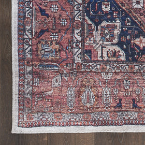HomeRoots 5' Red and Ivory Oriental Area Rug - Distressed Vintage Design, Washable, Non-Skid & Durable 5' X 8' 533297