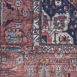 HomeRoots 5' Red and Ivory Oriental Area Rug - Distressed Vintage Design, Washable, Non-Skid & Durable 5' X 8' 533297
