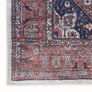 HomeRoots 5' Red and Ivory Oriental Area Rug - Distressed Vintage Design, Washable, Non-Skid & Durable 5' X 8' 533297