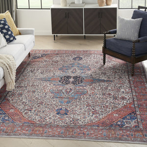HomeRoots 5' Red and Ivory Oriental Area Rug - Distressed Vintage Design, Washable, Non-Skid & Durable 5' X 8' 533297