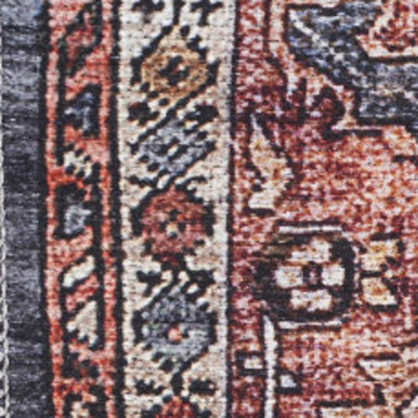 HomeRoots 5' Blue and Red Oriental Area Rug - Distressed Power Loom Design, Washable, Non-Skid, Stylish Decor 5' X 8' 533298
