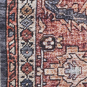 HomeRoots 5' Blue and Red Oriental Area Rug - Distressed Power Loom Design, Washable, Non-Skid, Stylish Decor 5' X 8' 533298