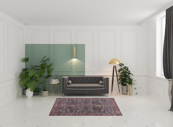 Homeroots 5' X 7' Blue And Red Oriental Power Loom Distressed Washable Non Skid Area Rug  Polyester 533298