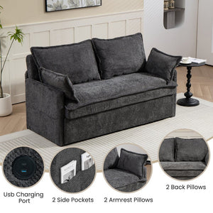 English Elm 59.5" Corduroy Convertible Sleeper Sofa with Usb Charging Ports and Storage Pockets W2606P252442