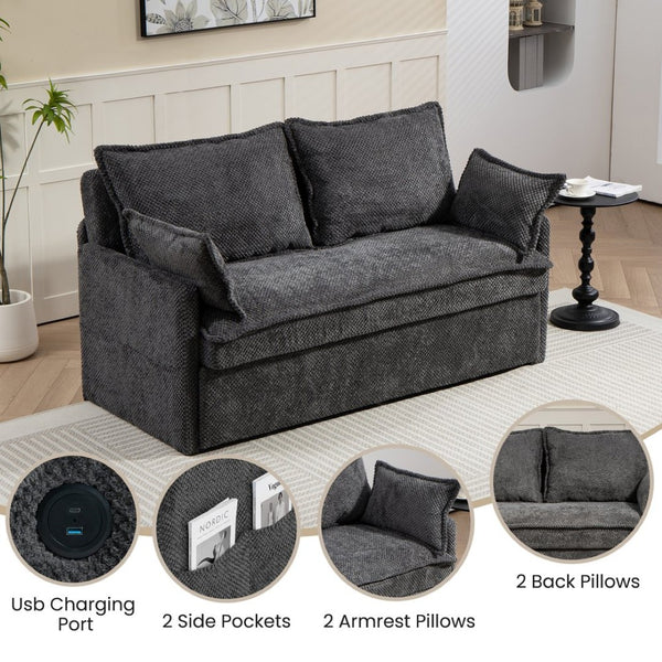 English Elm 59.5" Corduroy Convertible Sleeper Sofa with Usb Charging Ports and Storage Pockets W2606P252442