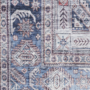 Homeroots 5' X 7' Blue And Red Oriental Power Loom Distressed Washable Non Skid Area Rug  Polyester 533300
