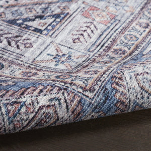 HomeRoots 5' Blue and Red Oriental Area Rug - Distressed Power Loom Design, Washable, Non-Skid for Easy Care 5' X 8' 533300