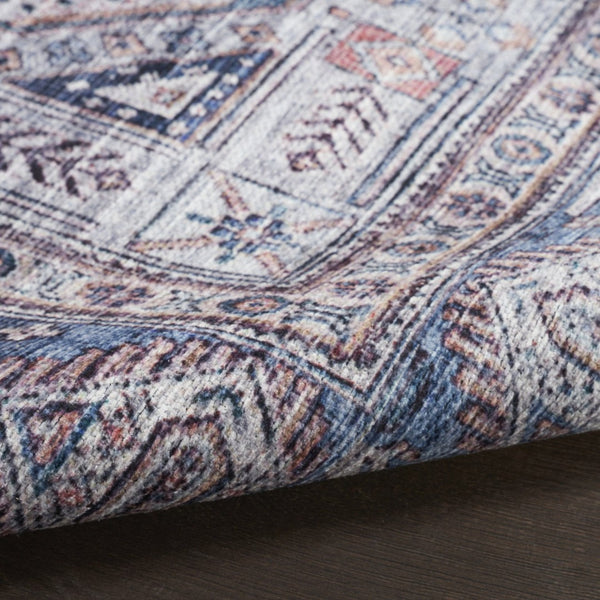 HomeRoots 5' Blue and Red Oriental Area Rug - Distressed Power Loom Design, Washable, Non-Skid for Easy Care 5' X 8' 533300