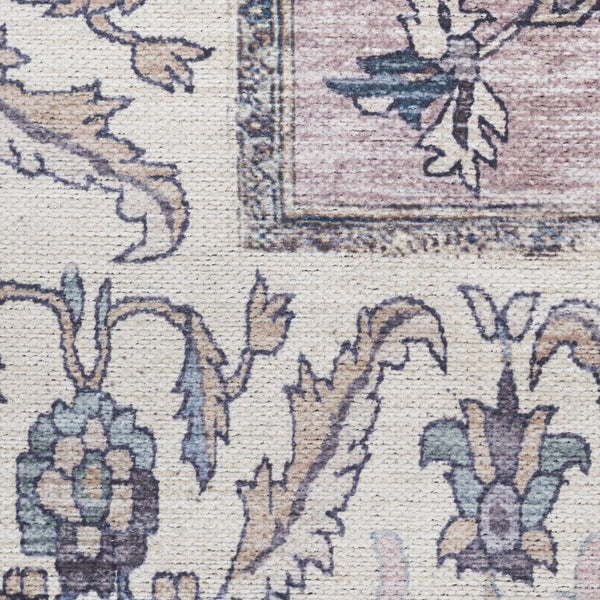 HomeRoots 5' Beige and Gray Oriental Area Rug - Distressed, Machine Washable, Non-Skid for Effortless Style 5' X 8' 533301