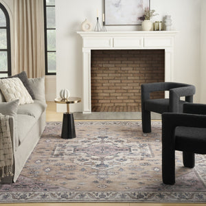 HomeRoots 5' Beige and Gray Oriental Area Rug - Distressed, Machine Washable, Non-Skid for Effortless Style 5' X 8' 533301