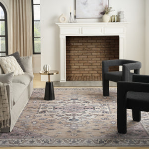 Homeroots 5' X 7' Beige And Gray Oriental Power Loom Distressed Washable Non Skid Area Rug  Polyester 533301