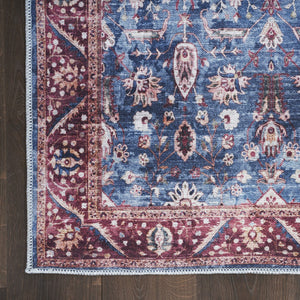 HomeRoots 5' Blue and Red Oriental Area Rug - Distressed Power Loomed, Washable, Non-Skid for Easy Care 5' X 8' 533302