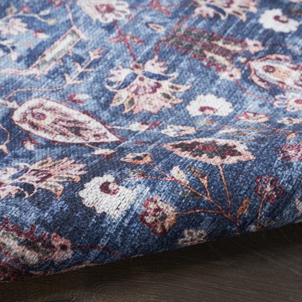 HomeRoots 5' Blue and Red Oriental Area Rug - Distressed Power Loomed, Washable, Non-Skid for Easy Care 5' X 8' 533302