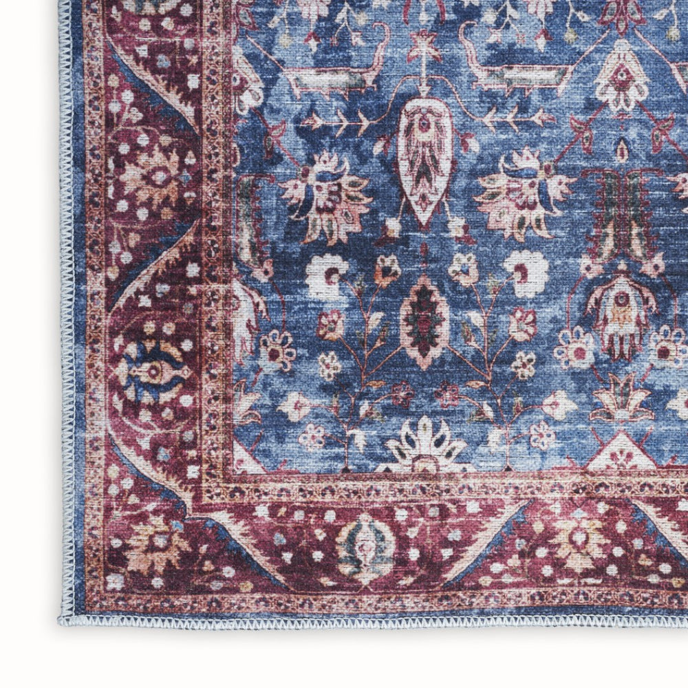 HomeRoots 5' Blue and Red Oriental Area Rug - Distressed Power Loomed, Washable, Non-Skid for Easy Care 5' X 8' 533302