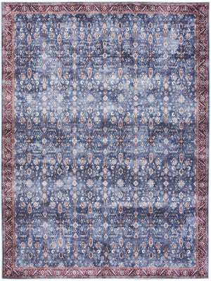HomeRoots 5' Blue and Red Oriental Area Rug - Distressed Power Loomed, Washable, Non-Skid for Easy Care 5' X 8' 533302