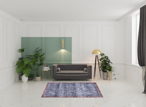 Homeroots 5' X 7' Blue And Red Oriental Power Loom Distressed Washable Non Skid Area Rug  Polyester 533302