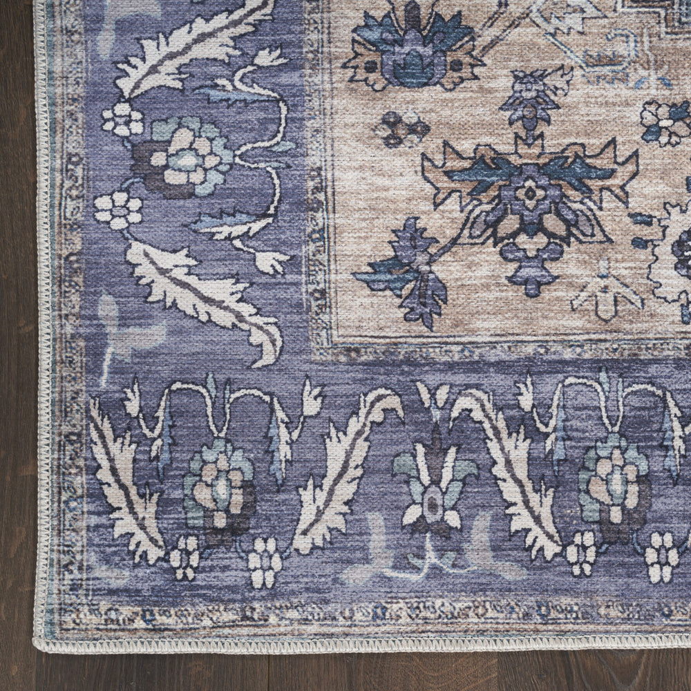 Homeroots 5' X 7' Blue And Green Oriental Power Loom Distressed Washable Non Skid Area Rug  Polyester 533303