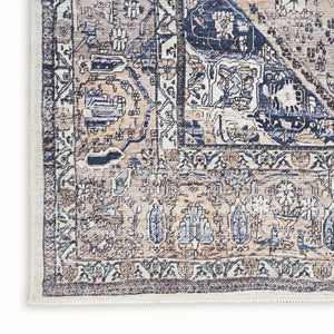 HomeRoots 5' Ivory and Blue Oriental Area Rug - Power Loomed, Distressed, Washable, Non-Skid for Easy Care 5' X 8' 533304