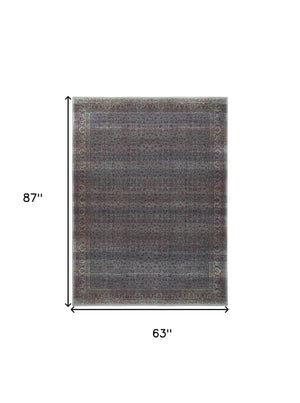 Homeroots 5' X 7' Blue And Brown Oriental Power Loom Distressed Washable Non Skid Area Rug  Polyester 533305