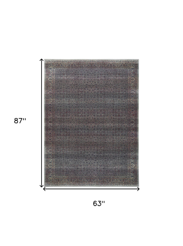 Homeroots 5' X 7' Blue And Brown Oriental Power Loom Distressed Washable Non Skid Area Rug  Polyester 533305