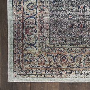 HomeRoots 5' Blue and Brown Oriental Area Rug – Durable Power Loomed Design with Vintage Distressed Finish 5' X 8' 533305