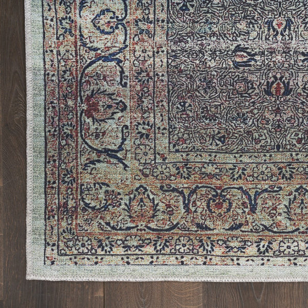 HomeRoots 5' Blue and Brown Oriental Area Rug – Durable Power Loomed Design with Vintage Distressed Finish 5' X 8' 533305