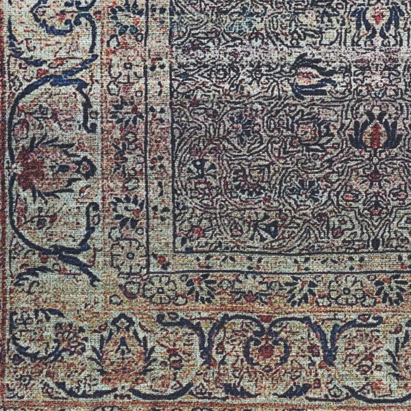 HomeRoots 5' Blue and Brown Oriental Area Rug – Durable Power Loomed Design with Vintage Distressed Finish 5' X 8' 533305