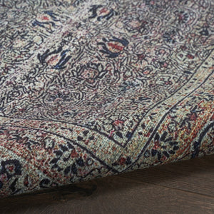 HomeRoots 5' Blue and Brown Oriental Area Rug – Durable Power Loomed Design with Vintage Distressed Finish 5' X 8' 533305