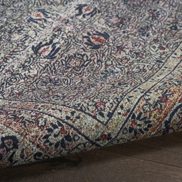 HomeRoots 5' Blue and Brown Oriental Area Rug – Durable Power Loomed Design with Vintage Distressed Finish 5' X 8' 533305