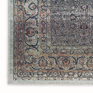 HomeRoots 5' Blue and Brown Oriental Area Rug – Durable Power Loomed Design with Vintage Distressed Finish 5' X 8' 533305