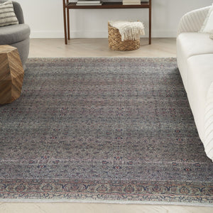 HomeRoots 5' Blue and Brown Oriental Area Rug – Durable Power Loomed Design with Vintage Distressed Finish 5' X 8' 533305