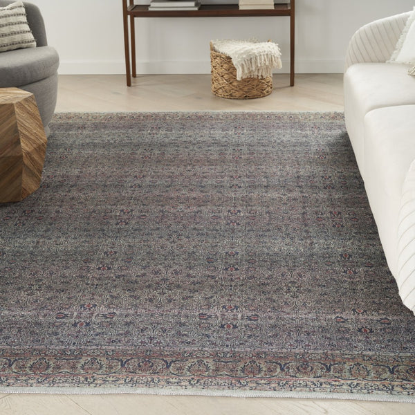 HomeRoots 5' Blue and Brown Oriental Area Rug – Durable Power Loomed Design with Vintage Distressed Finish 5' X 8' 533305