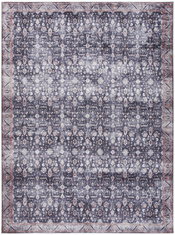 Homeroots 5' X 7' Blue And Ivory Oriental Power Loom Distressed Washable Non Skid Area Rug  Polyester 533306
