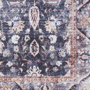 HomeRoots 5' Blue and Ivory Oriental Area Rug - Vintage-Inspired, Distressed Design, Washable, Non-Skid Style 5' X 8' 533306
