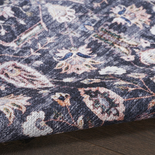 HomeRoots 5' Blue and Ivory Oriental Area Rug - Vintage-Inspired, Distressed Design, Washable, Non-Skid Style 5' X 8' 533306