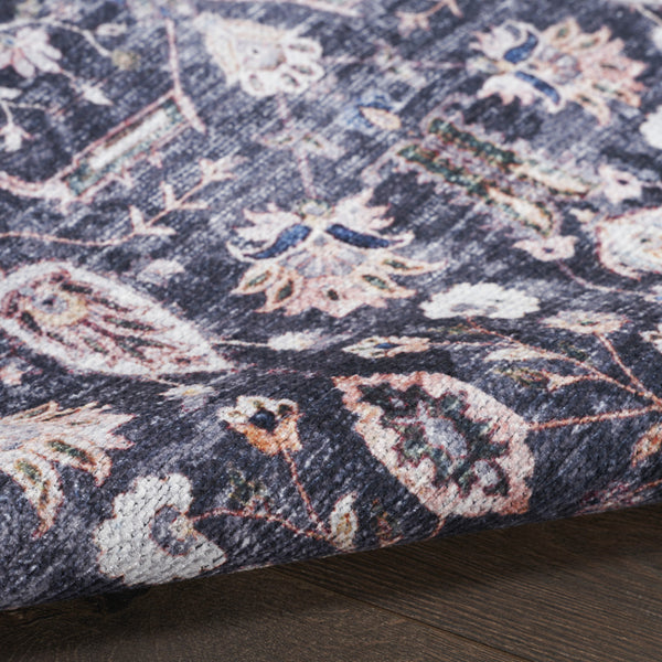 Homeroots 5' X 7' Blue And Ivory Oriental Power Loom Distressed Washable Non Skid Area Rug  Polyester 533306