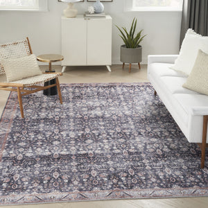 Homeroots 5' X 7' Blue And Ivory Oriental Power Loom Distressed Washable Non Skid Area Rug  Polyester 533306
