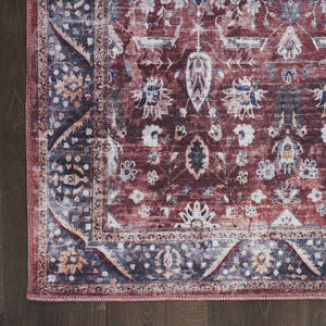 HomeRoots 5' Red and Ivory Oriental Area Rug – Timeless Distressed Design, Power Loomed, Machine Washable Elegance 5' X 8' 533307