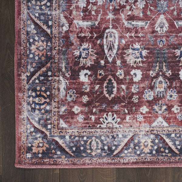 HomeRoots 5' Red and Ivory Oriental Area Rug – Timeless Distressed Design, Power Loomed, Machine Washable Elegance 5' X 8' 533307